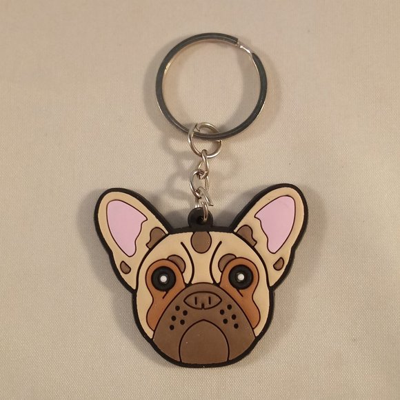 New Silver Chibi French Bulldog Cartoon Anime Keychain Key Ring Party gift - Picture 2 of 2